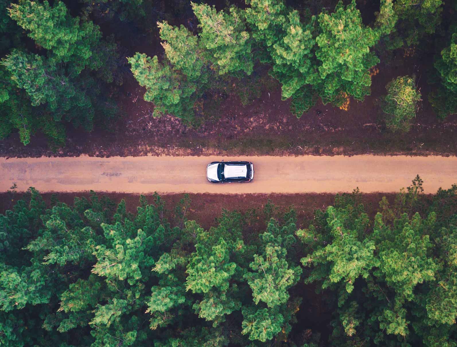 Car driving along a rural road